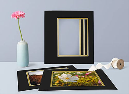 5 Pack Double mat 11x14 For 8x10 Photo Black Over Gold (5 Count)