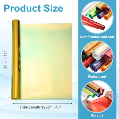 Holographic Clear PVC Vinyl Film Holographic PVC Fabric Waterproof Dichroic Film 12 x 48 Inch for Handbags Bows Earrings DIY Craft