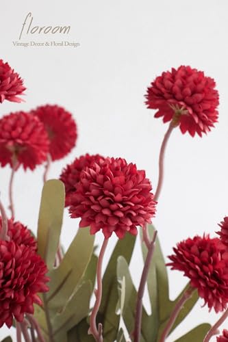 6pcs Dark Red Faux Silk Mums Artificial Flowers (6 Count)