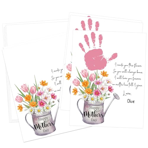 10 Pack Mothers Day Flower Handprint Art Greeting Cards (10 Count)