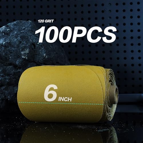PSA Sanding Discs 6 Inch Adhesive Backed Sandpaper 100 Pack 120 Grit Self Adhesive Sanding Discs for DA Sander Self Stick for Wood (100 Count)