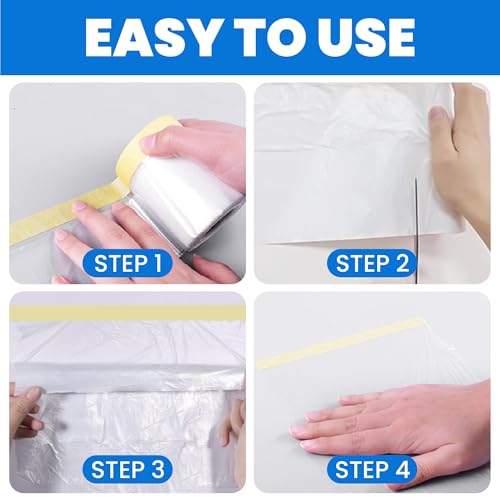 Pre Taped Masking Film 9feet x 90feet Plastic Cover for Painting