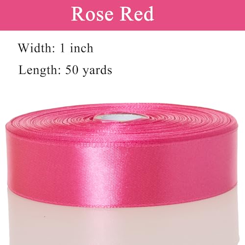 1 Inch Rose Red Solid Satin Ribbon for Gift Wrapping