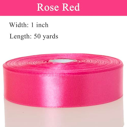 1 Inch Rose Red Solid Satin Ribbon for Gift Wrapping