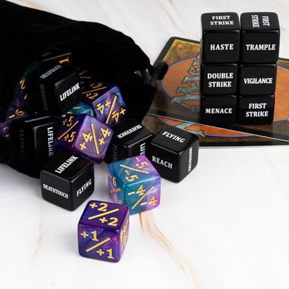 48 Pieces Keywords MTG Dice Counters Plus 1 Life Counter Dice Abilities Creature Stats Buff Tokens Dice Set for Magic The Gathering (48 Count)