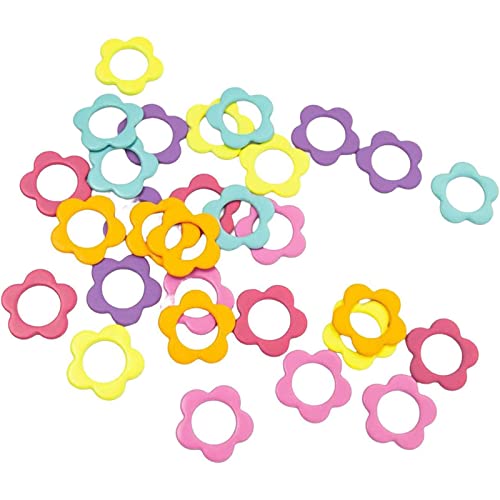 60PCS Multicolor Stitch Markers Flower Shape Metal Ring Stitch Stoppers Mini Crochet Locking Markers with Wooden Storage Box