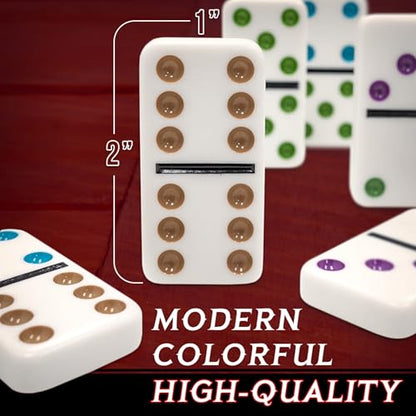 Mexican Train Domino Set in Wooden Collector Box from Front Porch Classics for 2 to 8 Players Ages 8 and Up