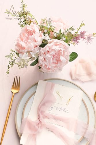 Artificial Flowers 16pcs 4" Blush Blooming Peonies Real Looking Foam Fake Peony with Stems for DIY Wedding Bouquets Pink Bridal Shower Centerpieces Floral Arrangements Party Tables Decorations (16 Count)