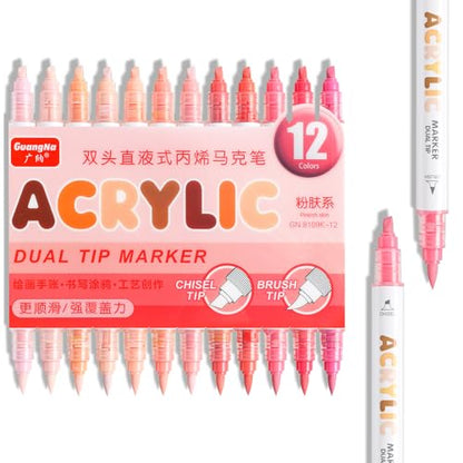 12 Colors Dual Tip Acrylic Paint Markers (12 Count)