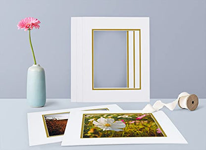 5 Pack Double mat 11x14 For 8x10 Photo Off White Over Gold (5 Count)