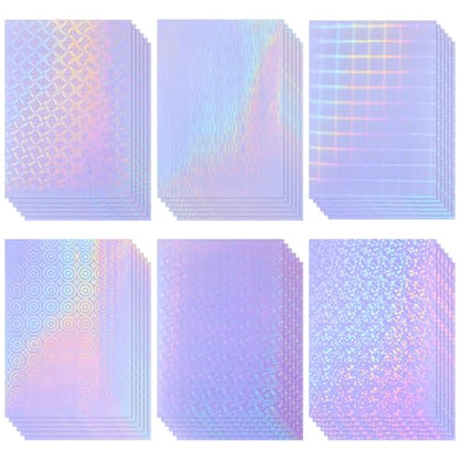 36 Sheets Holographic Sticker Paper A4 Vinyl Holographic Laminate Sheets Self Adhesive Waterproof Transparent Film (36 Count)
