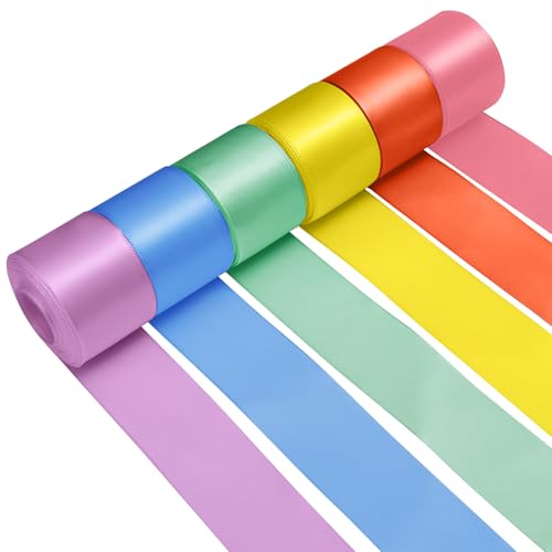1-1/2 Inch Single-Faced Rainbow Satin Ribbons for Crafts Gift Wrapping Wedding | 6 Rolls Assorted Ribbons for Flower Bouquet Invitations Bridal Shower Hair Bow Garland Party Decor