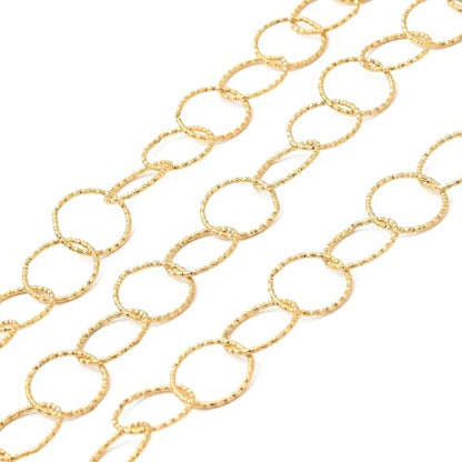 16.4 Feet(5m) 304 Stainless Steel Circle Chain Link Ring Rolo Chains Cable Big Ring Unfinished Golden Necklace Chains for Jewelry Making - 65x59mm