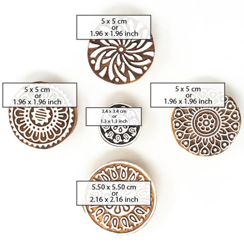 Round Shape Wooden Printing Stamps (5 Count)