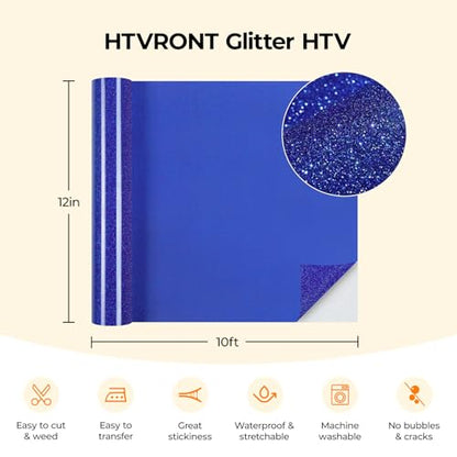 Glitter HTV 12" x 10ft Royal Blue Glitter HTV Heat Transfer Vinyl