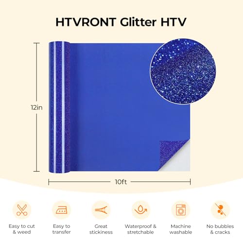 Glitter HTV 12" x 10ft Royal Blue Glitter HTV Heat Transfer Vinyl