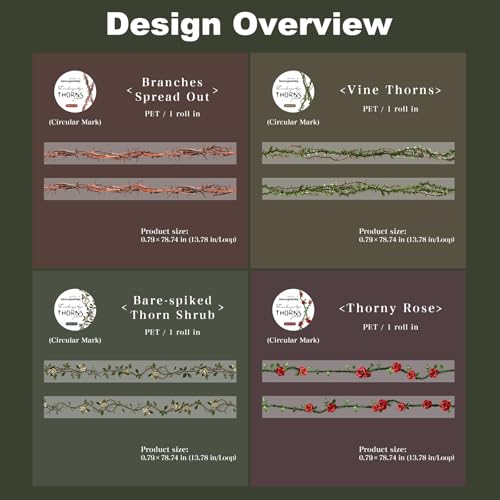 4 Rolls Botanical Border PET Tape for Scrapbook Journaling (4 Count)
