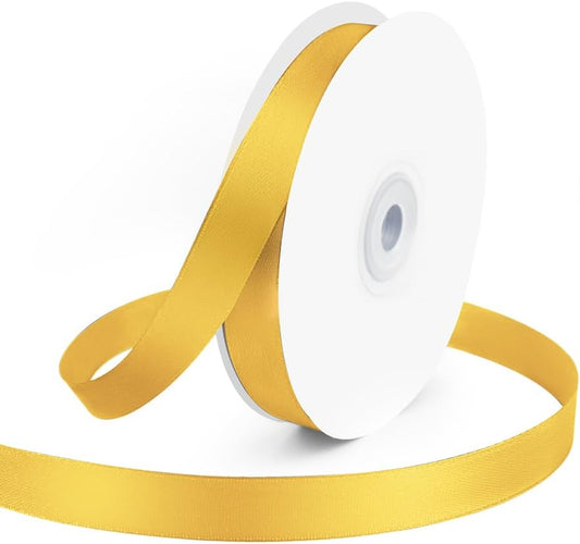 KMER LIFE 5/8" Wide x 50 Yards Yellow Single Faced Polyester Satin Ribbon, Yellow Satin Ribbon Perfect for Wedding Decor, Wreath, Crafts, Gift Wrapping & Other Projects (Yellow) - Crafty Corner