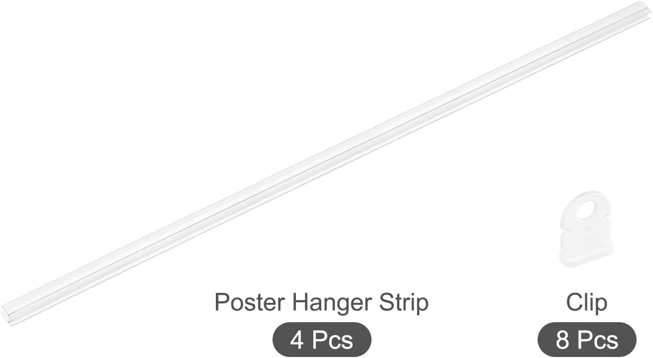 MECCANIXITY PVC Poster Hanger Rail Poster Strip Bar 86cm/34inch Clear with Clips for Poster, Map, 4 Set