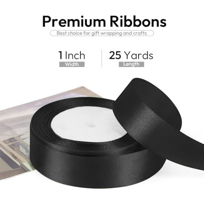 1 Inch 25 Yards Satin Ribbon Black