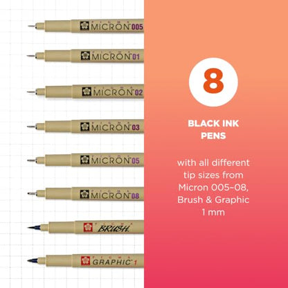 Pigma Micron Graphic & Brush Fineline Pens (8 Count)
