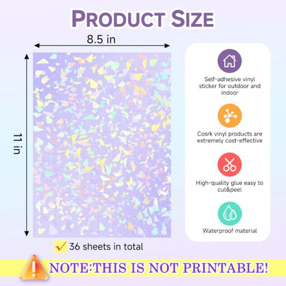 36 Sheets Holographic Laminate Sheets Clear Holographic Sticker Paper (36 Count)