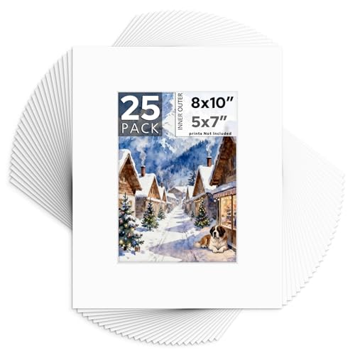 Mat Board Center 25 Pack 8x10 Picture Mat for 5x7 Photo White