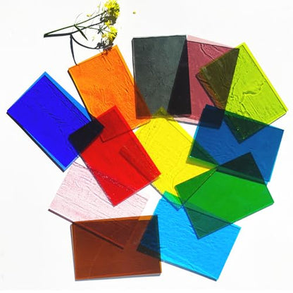 12 Sheets Transparent Stained Glass Sheet Rainbow Colors
