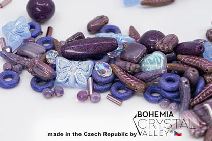 2.1oz (60 g) Mix of Unique Czech Bohemia Glass Pressed Beads, Violet Purple Pink Crystal AB, Table Cut, Matte and Glossy, Hand Made BCV (2.1164 Ounce)
