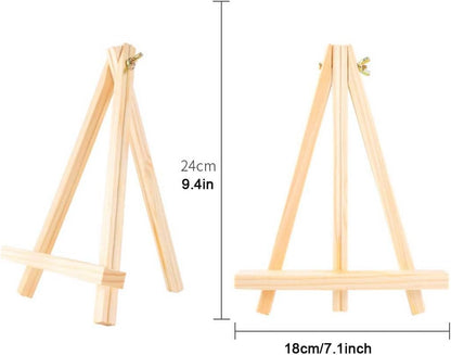 9.4" Tall Natural Pine Wood Tripod Easel Photo Painting Display Portable Tripod Holder Stand& Adjustable Wooden Tripod Tabletop Holder Stand for Canvas