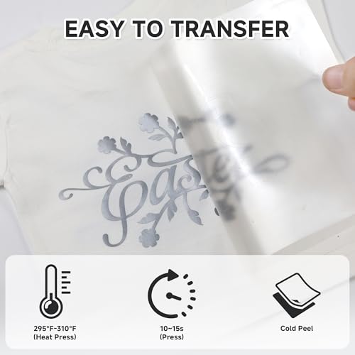 RENLITONG Silver Iron on Vinyl 12Inch by 20ft Roll Heat Transfer Vinyl for T