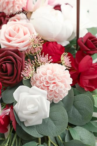 Artificial Dahlia Flowers 25pcs Real Looking Blush Foam Fake Roses with Stems for DIY Wedding Bouquets Pink Bridal Shower Centerpieces Floral Arrangements Party Tables Home Decoration (33 Count)