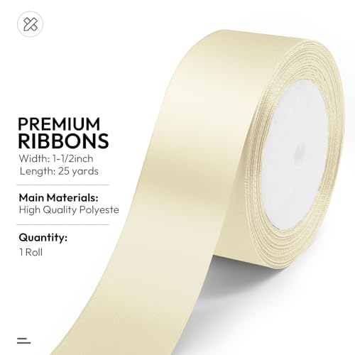 1-1/2" x 25 Yards Ivory Satin Ribbon Crafts Gift Wrapping