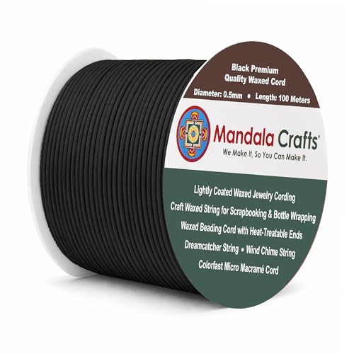 0.5mm Black Cotton Waxed Cord for Jewelry Making (327 Foot)