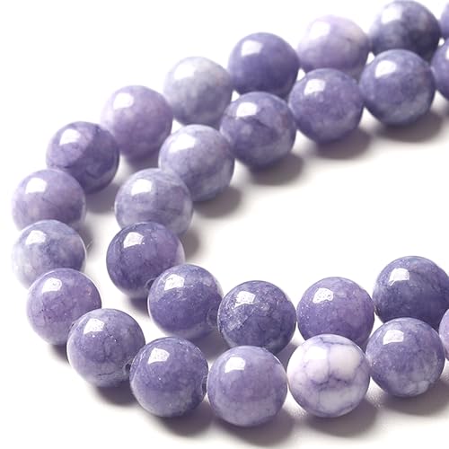 10MM Lavender Purple Chalcedony Natural Stone Round Loose Beads for Jewelry Making and Crafting 72pcs 2 Strands 32"