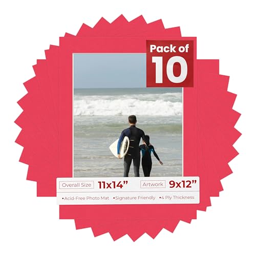 Pack of Ten Acid Free 11x14 Mats Bevel Cut for 9x12 Photos (10 Count)