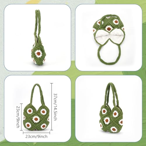 DIY Crochet Set for Crochet Shoulder Bag Green Daisy Crochet Bag Kit for Beginners Crochet Tote Bag Crochet Starter Kit with Instruction for Birthday Gift