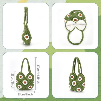 DIY Crochet Set for Crochet Shoulder Bag Green Daisy Crochet Bag Kit for Beginners Crochet Tote Bag Crochet Starter Kit with Instruction for Birthday Gift