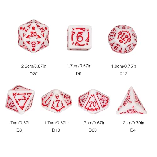 7 Die DND Dice Set Scary Pattern Polyhedral Dice Set with Dice Bag (7 Count)
