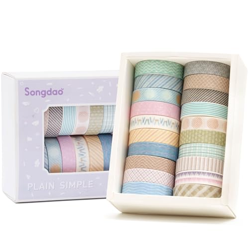 20 Rolls Basic Washi Tape Set Japanese Arts Adhesive Tapes Simple Patterns Decorative Masking Tape Sets for Craft (20 Count)