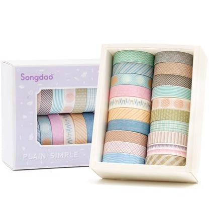 20 Rolls Basic Washi Tape Set Japanese Arts Adhesive Tapes Simple Patterns Decorative Masking Tape Sets for Craft (20 Count)
