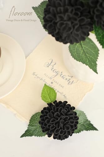 Artificial Dahlia Flowers 25pcs Real Looking Black Foam Fake Roses with Stems for DIY Wedding Bouquets Bridal Shower Centerpieces Floral Arrangements Party Tables Home Decoration (25 Count)