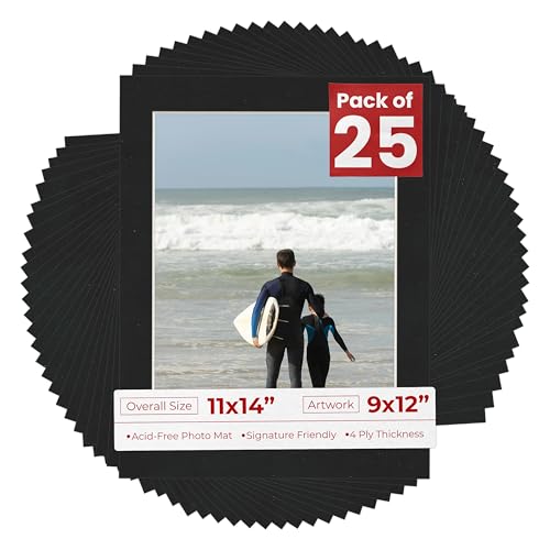 Pack of 25 Acid Free 11x14 Mats Bevel Cut for 9x12 Photos (25 Count)