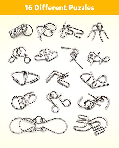 Metal Wire Puzzle Set of 16 with Pouch (16 Count)