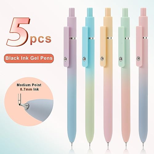 Gel Pens 5Pcs Smooth Writing Medium Point 0.7mm Pens for Journaling (5 Count)