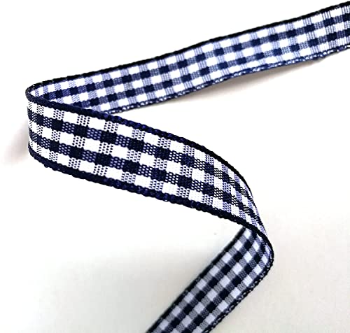 Blue Gingham Woven Edge Ribbon 25 Yards Per Spool (75 Foot)