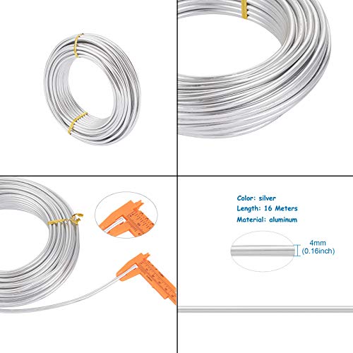 6 Gauge Aluminum Craft Wire 52 ft Silver Metal Bendable Sculpting Wire for Christmas Tree Decor Jewelry Making Finding Craft DIY Skeleton 4mm (52 Foot)