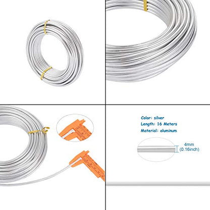 6 Gauge Aluminum Craft Wire 52 ft Silver Metal Bendable Sculpting Wire for Christmas Tree Decor Jewelry Making Finding Craft DIY Skeleton 4mm (52 Foot)