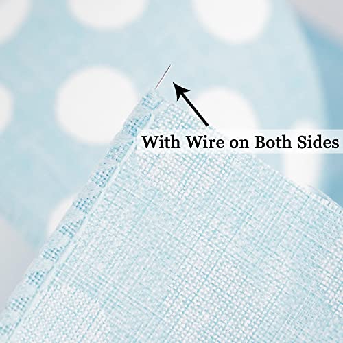 Blue Burlap Ribbon 2.5 Inch with White Polka Dot Blue White Wired Ribbon for Baby Boy Wreaths and Showers (30 Foot)