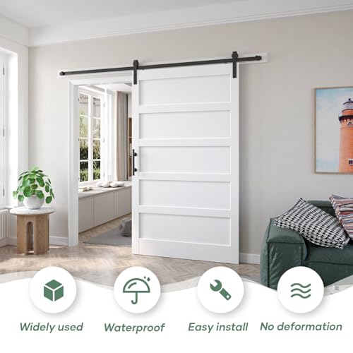 48x84 inch White Barn Door with 8FT Sliding Door Hardware Kit Included & Handle